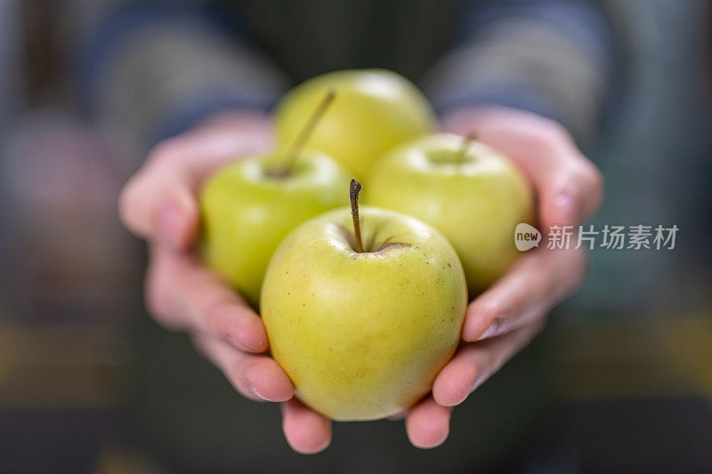 拿着青苹果的年轻人