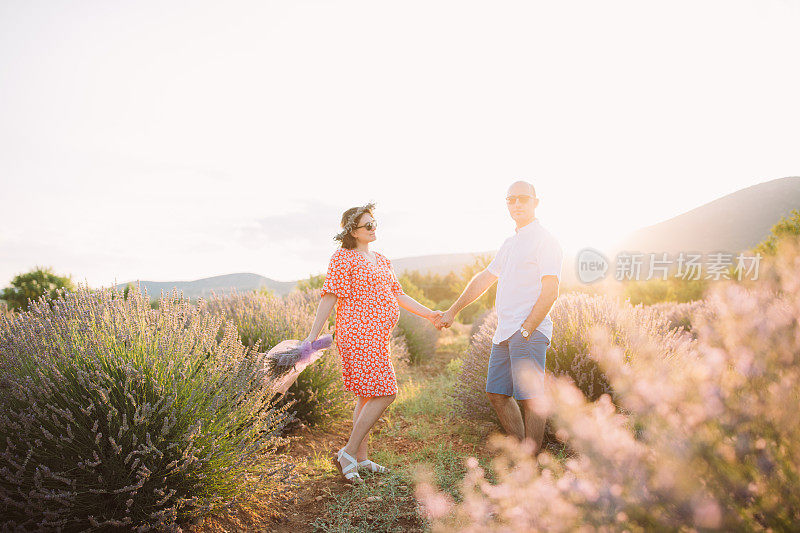 一对夫妇在薰衣草地里怀上了孩子