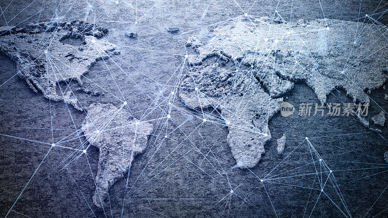 世界地图上的连接线和点