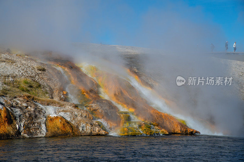 大棱镜温泉的热水径流在中途间歇泉盆地