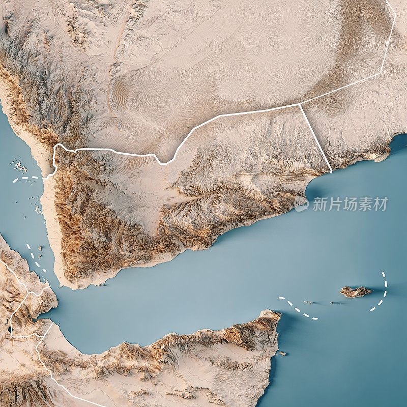 也门三维渲染地形图中立边界