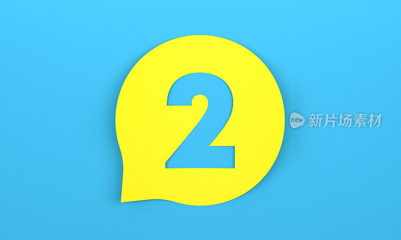 黄色语音气泡，蓝色背景上有数字2。