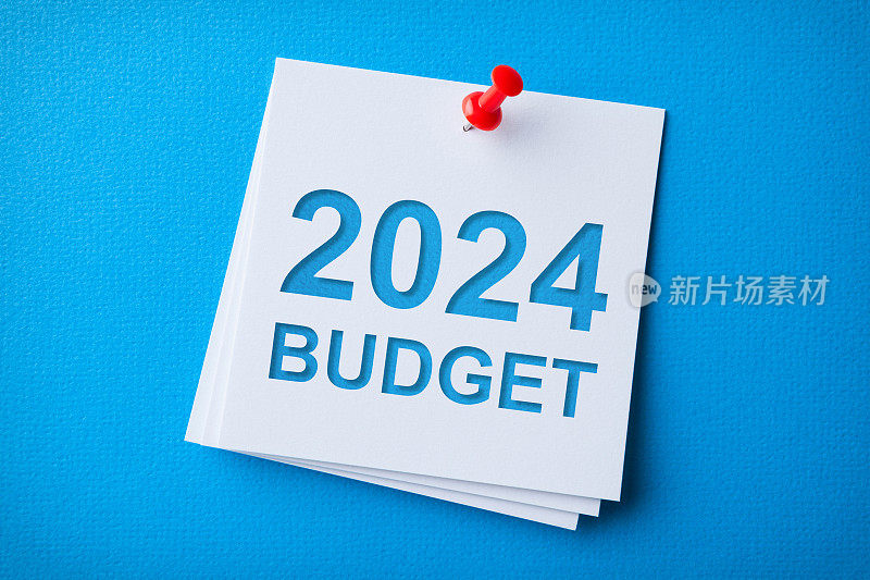 2024年预算:蓝色背景白板便签