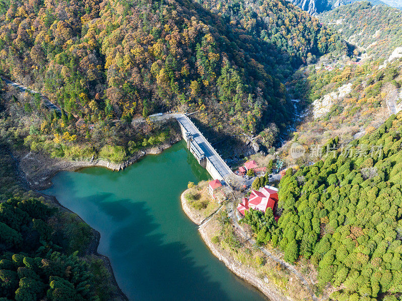 山上水库、水电站大坝航拍