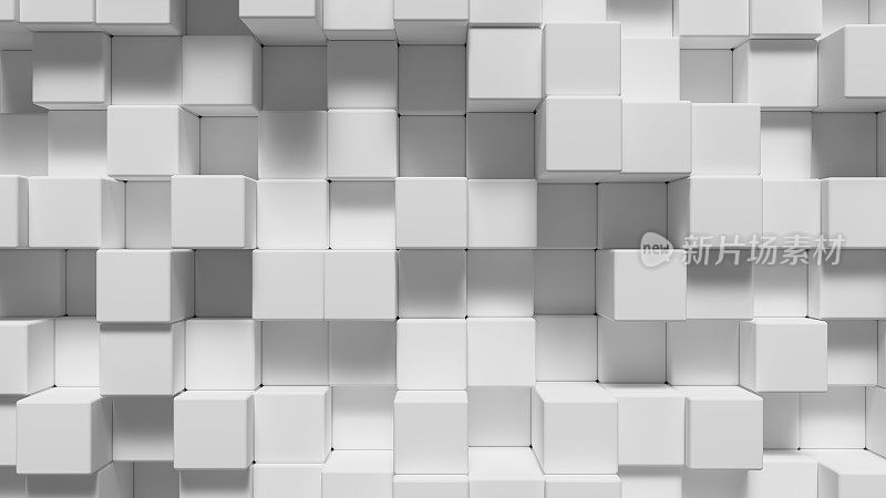 白色数字技术背景与立方体形状。三维抽象插图