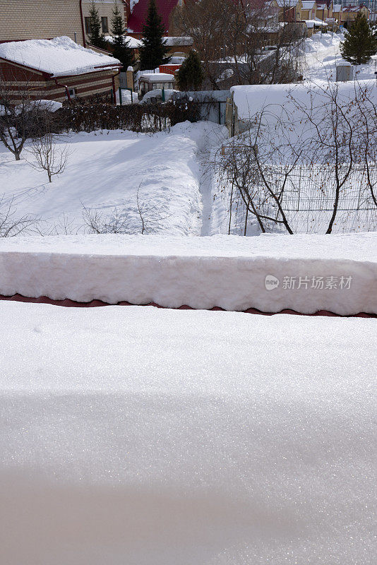 屋顶被春天的阳光加热，雪开始滑落