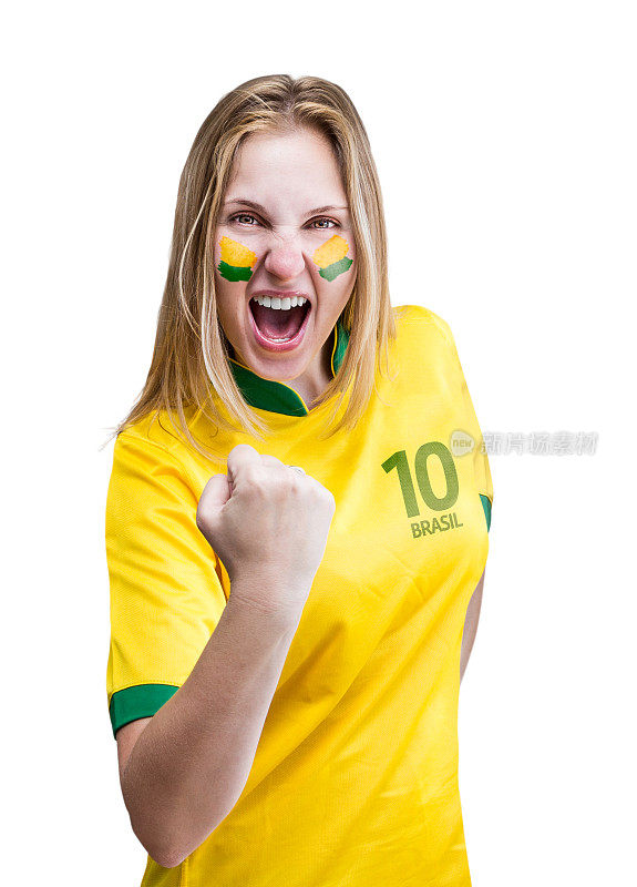 巴西女子足球运动员在白色背景下庆祝