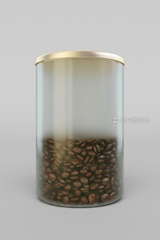 咖啡玻璃罐包装包装隔离。3D插图