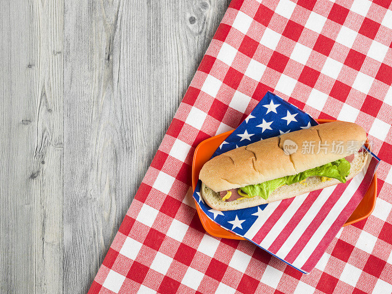 用塑料盘子装三明治的扁平野餐桌