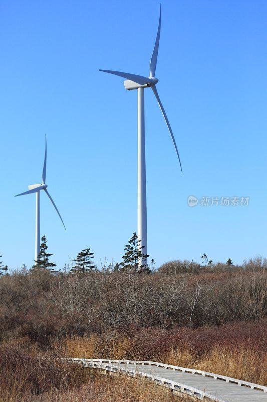 下西普布尼科有两个风力涡轮机。，加拿大新斯科舍省