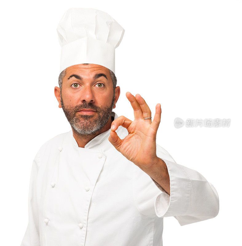 意大利男厨师做出OK的手势，白色背景