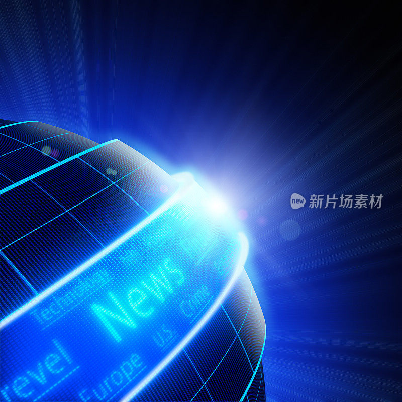 世界新闻图形的蓝色地球仪与新闻类别