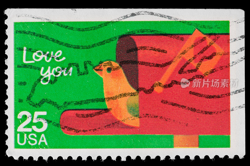 爱你的老式邮票邮票鸟在邮箱