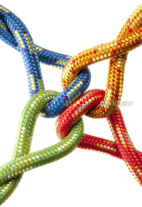 概念的形象。彩色的绳子打了个结。