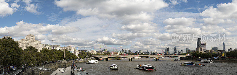 泰晤士河，滑铁卢桥和伦敦城全景。