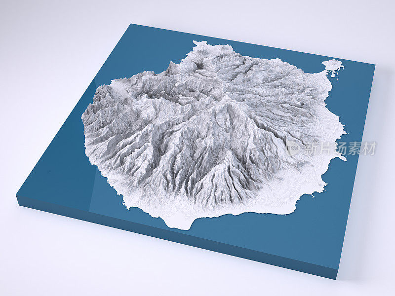 大加那利岛3D模型地形图白色
