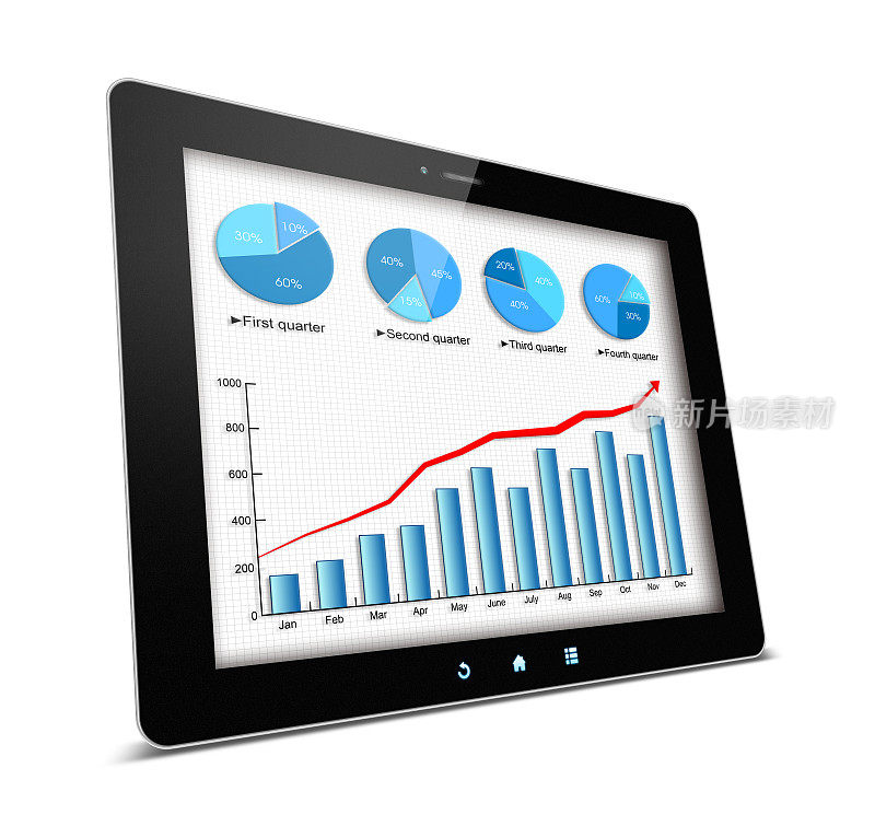 业务增长图表在数字平板电脑(剪切路径)孤立