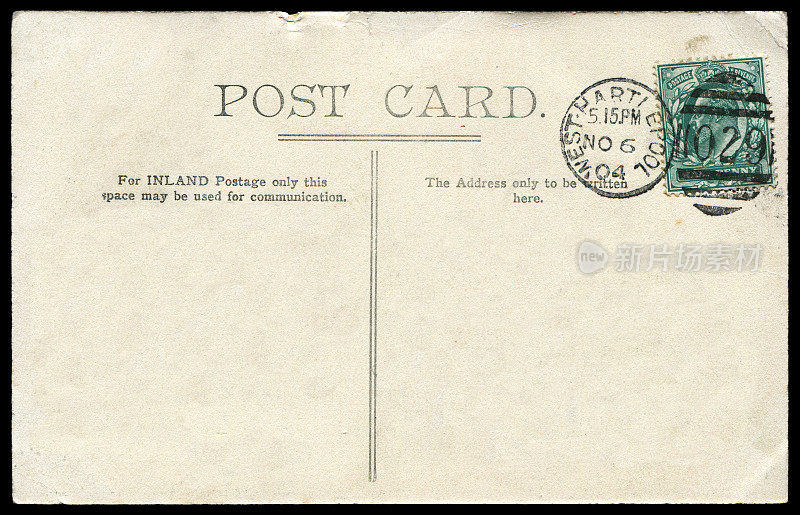 1904年从英国西哈特尔普尔寄出的带有空白内容的老式明信片，对于英国历史上的明信片通信来说是一个非常好的背景。