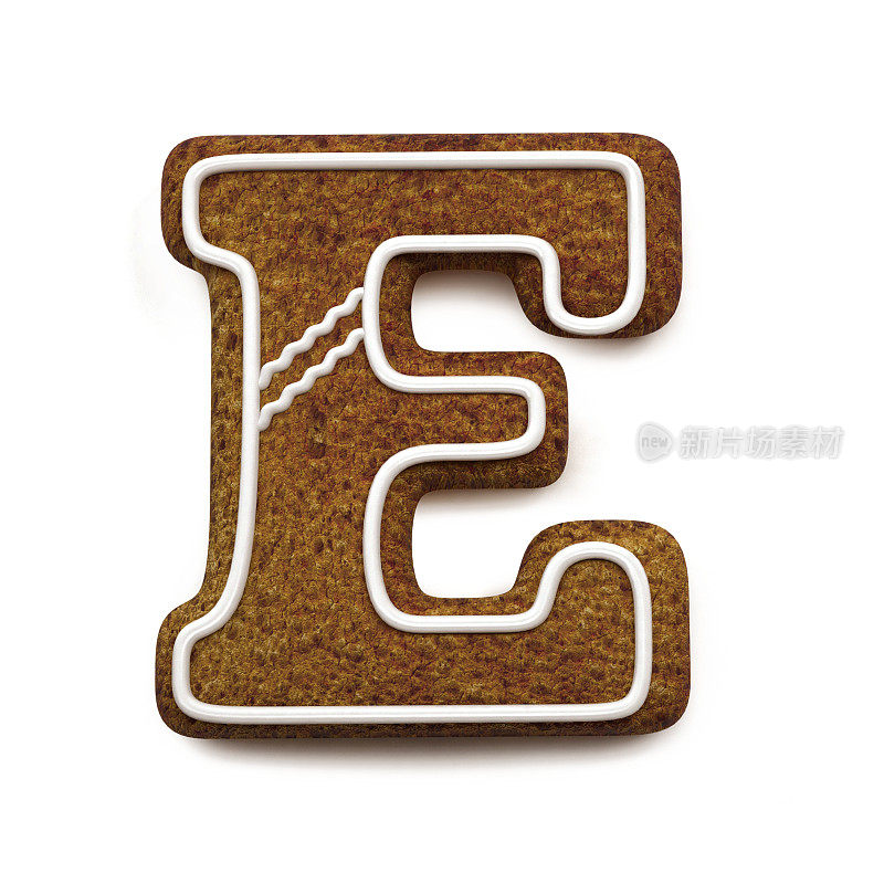 姜饼字体。圣诞饼干字母概念。大字母E