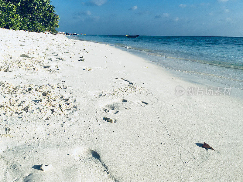 热带岛屿上有沙滩的海岸线