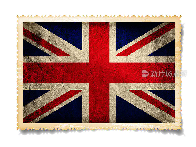 (剪切路径!)英国国旗在旧照片孤立