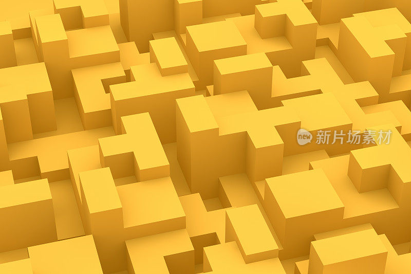 3D抽象黄色几何图形，逻辑游戏