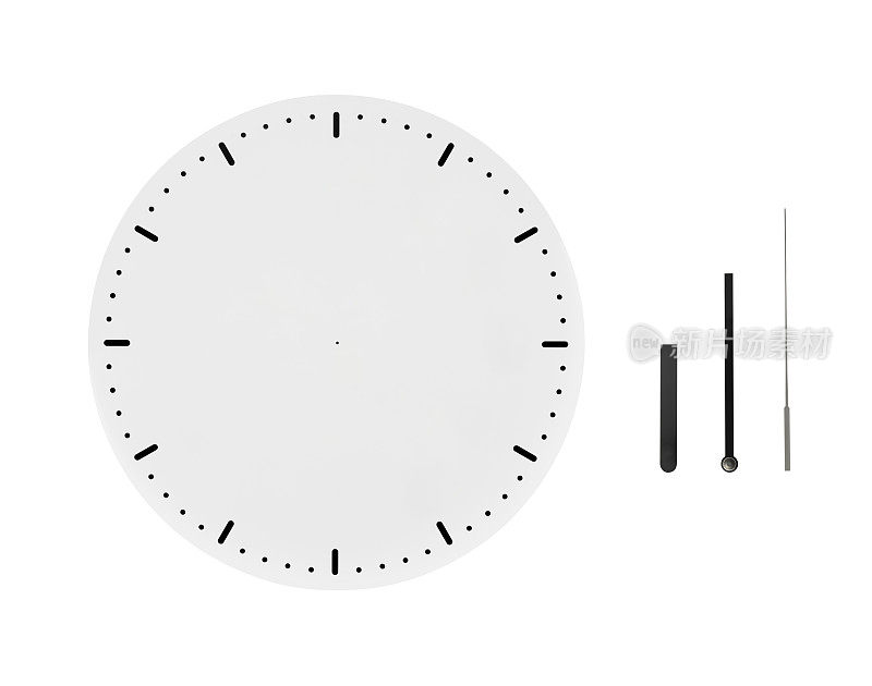 孤立的拍摄空白的钟面与时钟指针在白色的背景