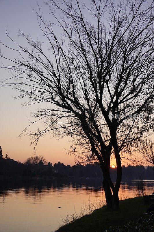 日落在湖