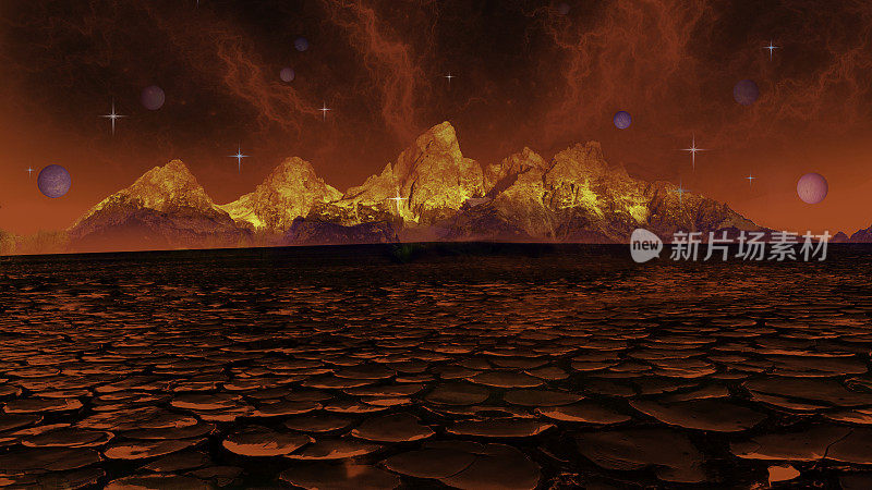 外星行星-红色外层空间场景-戏剧性的景观启示录