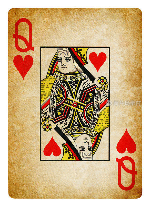 红心皇后复古扑克牌-孤立
