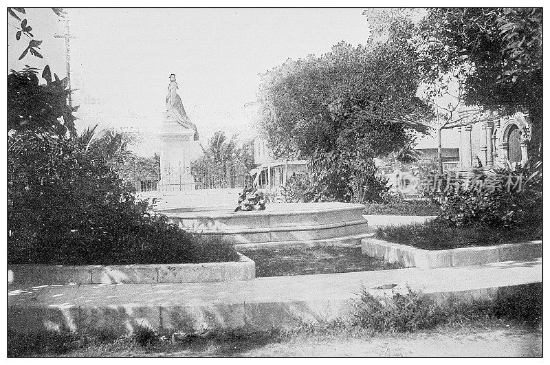 古董黑白照片:伊莎贝拉女王雕像，苹果特，菲律宾