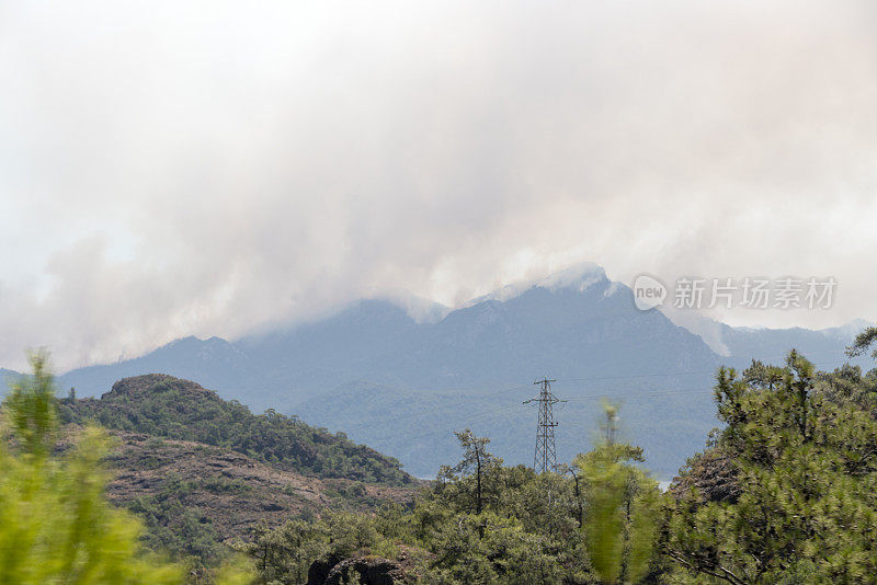 森林大火山火上有大的浓烟照片