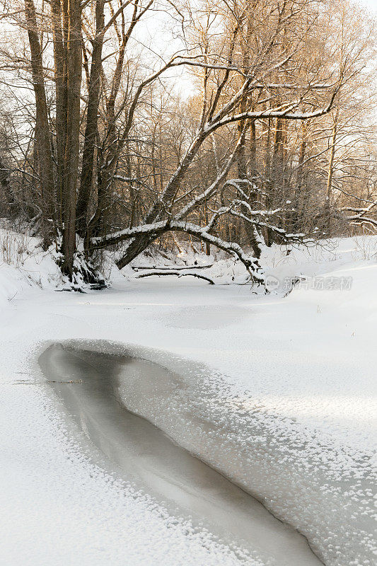 这条河在冬天结冰了