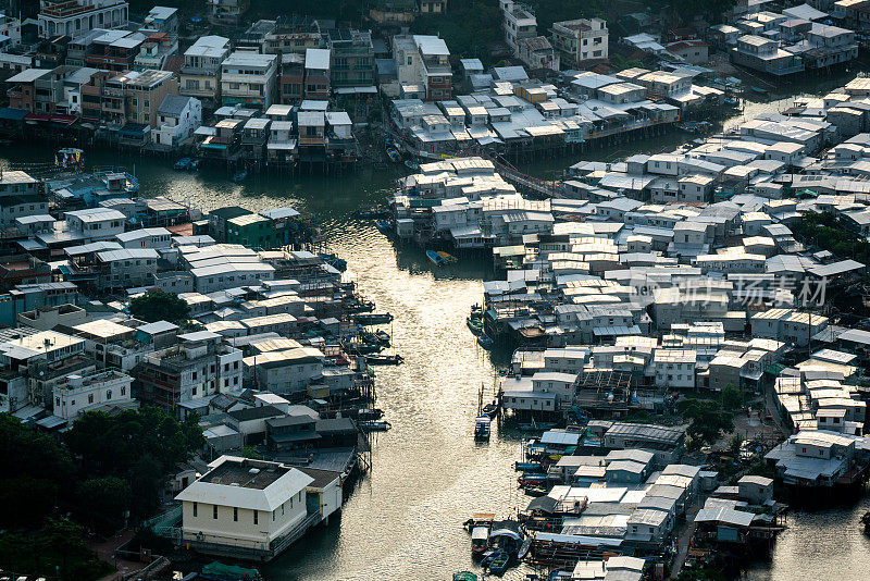 香港大屿山大澳渔村鸟瞰图