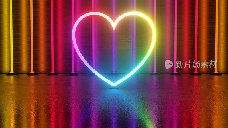 彩虹霓虹灯发光心脏旋转轮廓形状光谱灯-抽象背景纹理