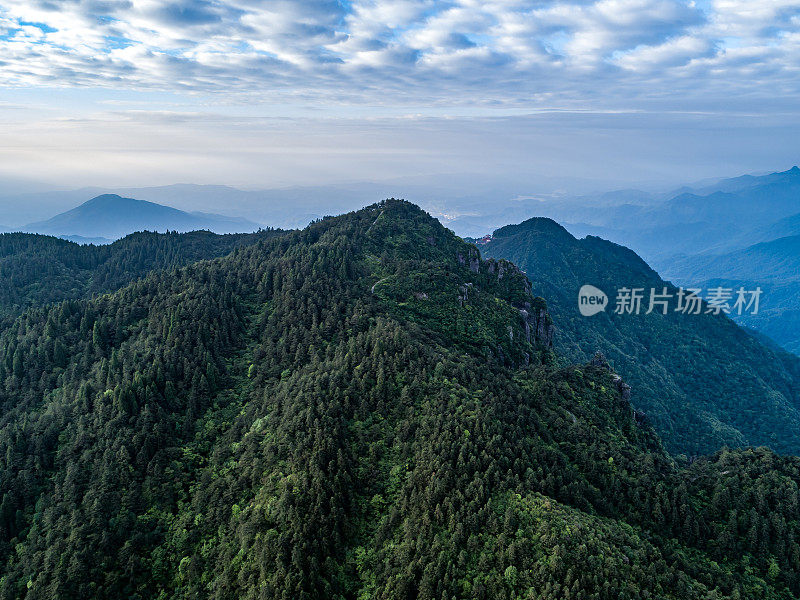 山地和绿色森林的航空摄影