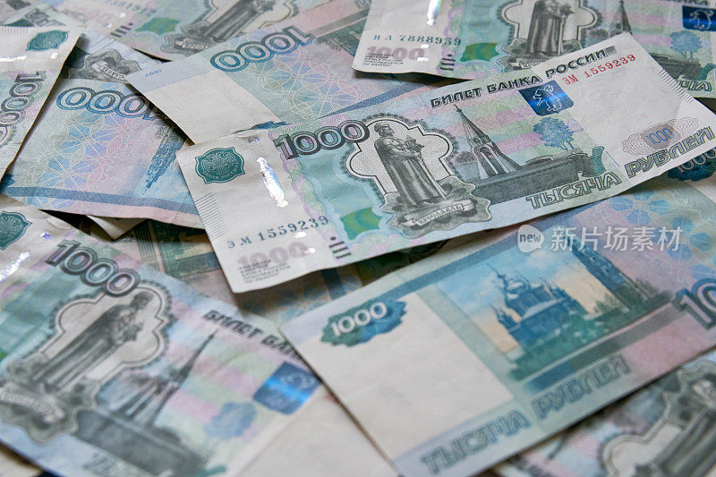 1000卢布纸币的背景。货币汇率。