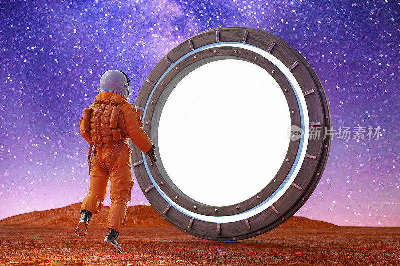 宇航员在外星星球的时空传送门前