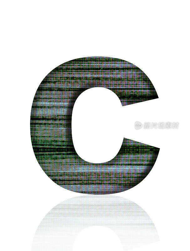 三维电视静态字母C在白色背景上的孤立镜头