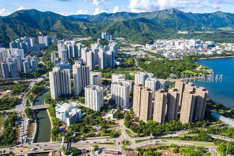 香港大埔新市镇的无人机瞰图