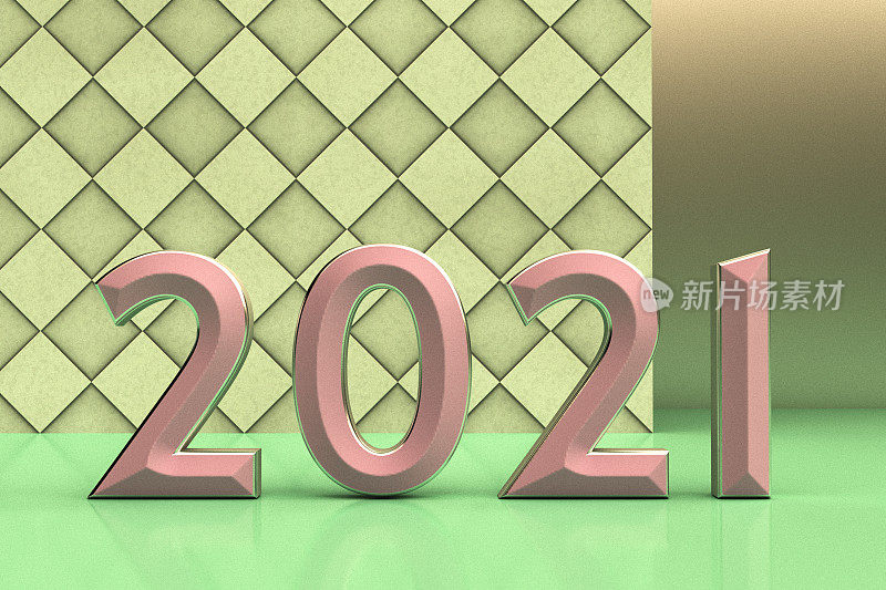 抽象现代的新年和圣诞节装饰，数字2021，彩色粉笔