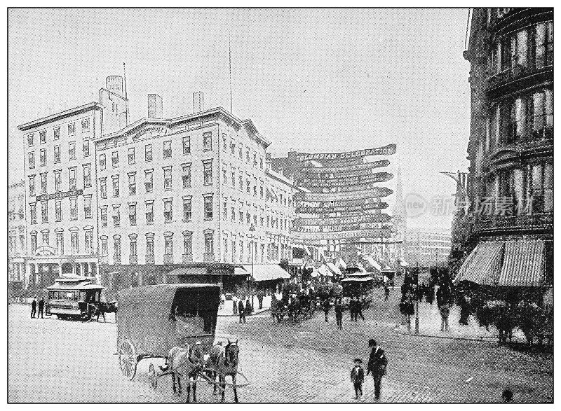 古董黑白照片的纽约:第十四街和百老汇