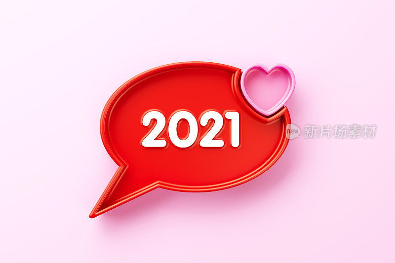 2021年，粉色背景上写着心形的红色演讲气泡