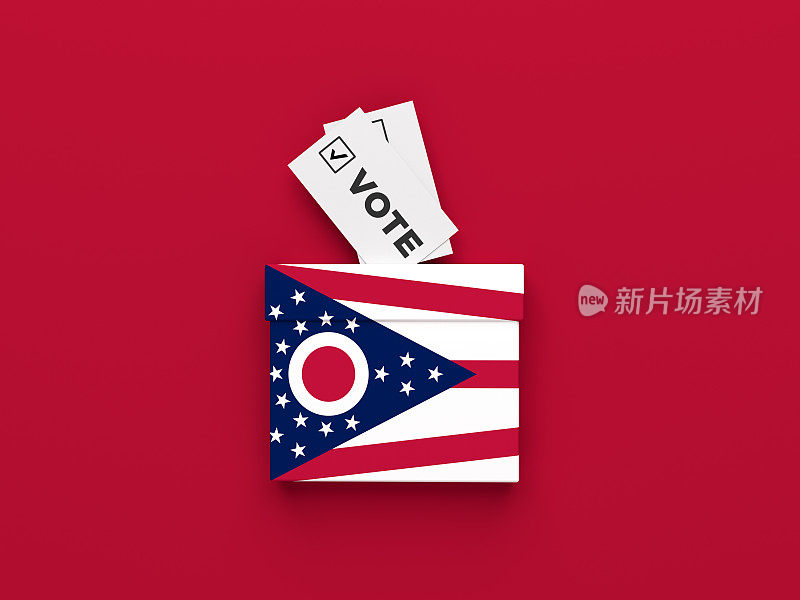 俄亥俄州选举投票箱以红色为背景。