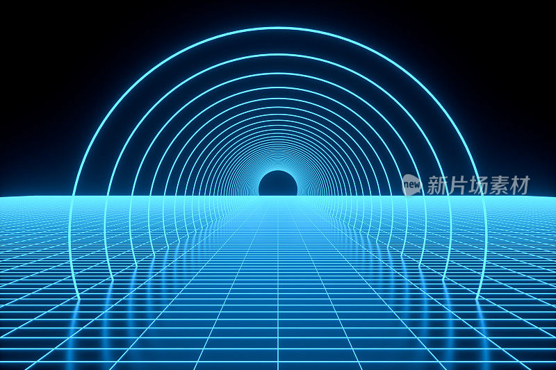 未来抽象背景元宇宙概念发光霓虹灯隧道