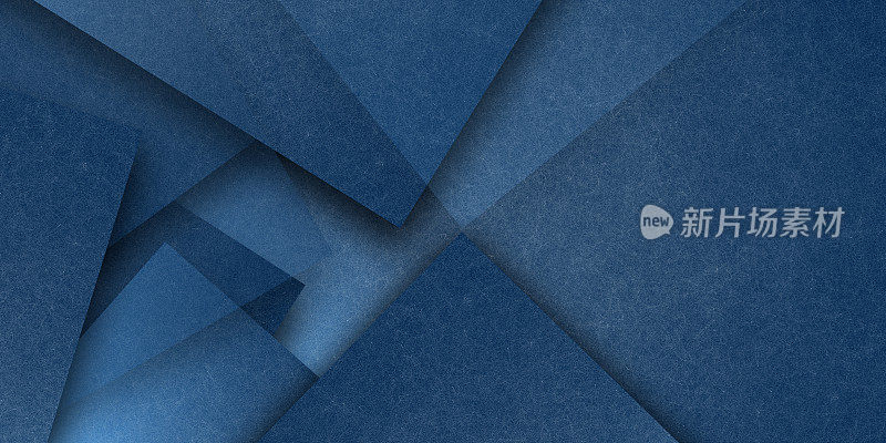 现代抽象的蓝色背景设计，三角形钻石和随机几何图案的方形纹理白色透明材料层