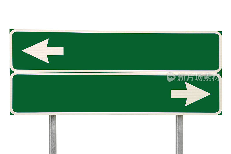 十字路口道路标志，两个箭头绿色孤立空白空白标志