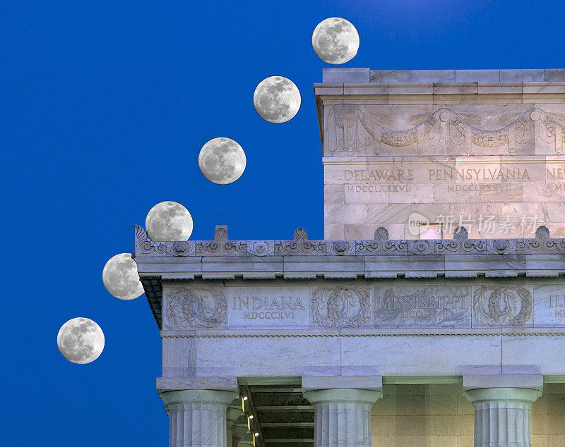 林肯纪念堂的月亮升起