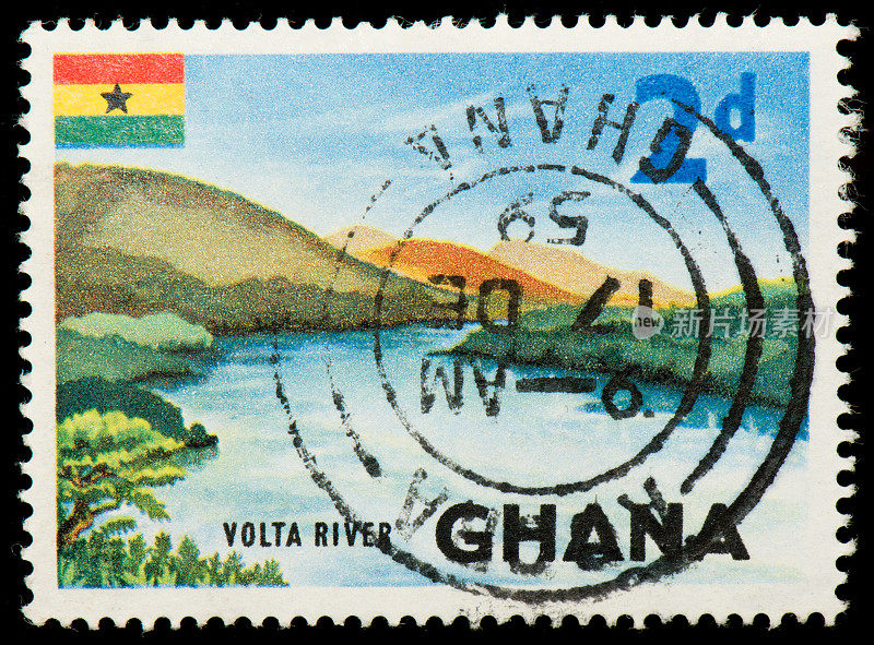 加纳的邮票，上面有沃尔塔河的图案