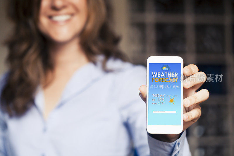 手机屏幕上的天气预报应用程序。